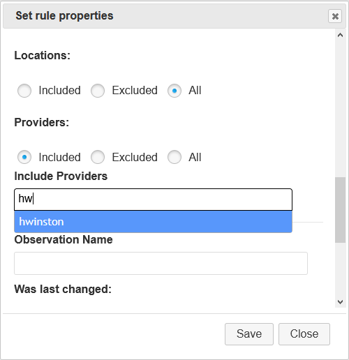 Screenshot of Selecting Provider for Structured Template Add Rule